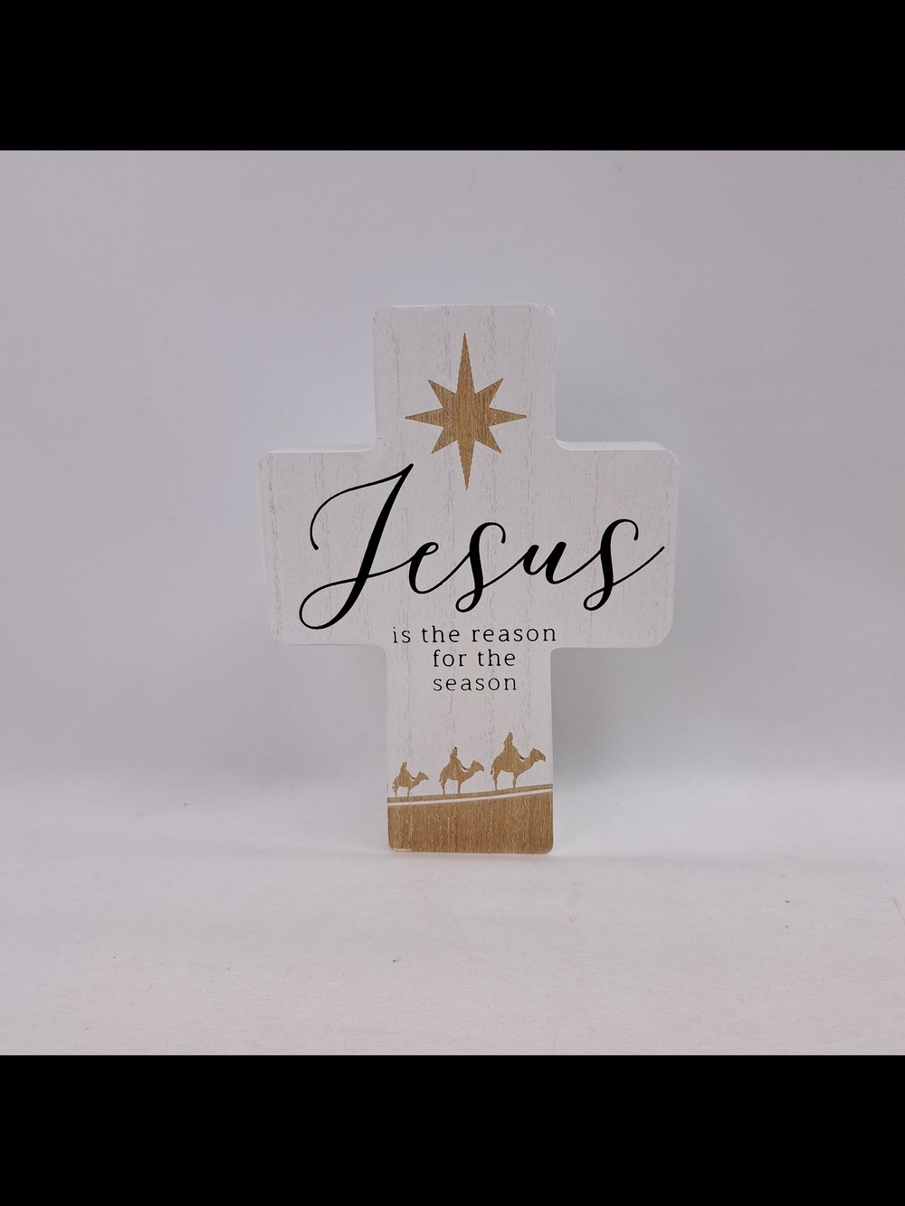 Wooden White & Gold Tone Jesus Cross Holiday Décor